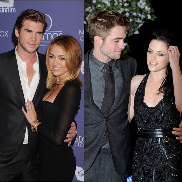 Montaje Robert Pattinson, Kristen Stewart, Miley Cyrus, Liam Hemsworth