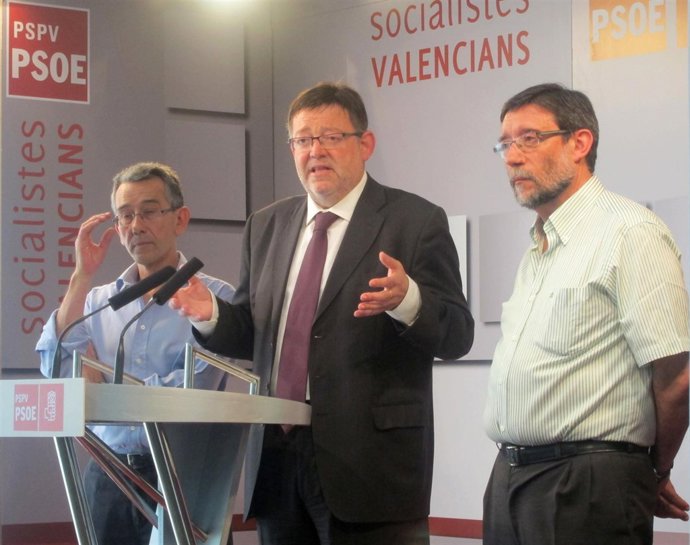 Torres, Puig Y Subías Durante La Rueda De Prensa Del PSPV Sobre Sanidad.