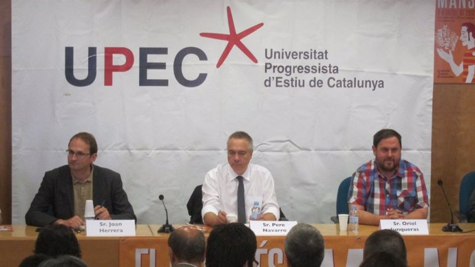 Los Líderes De ICV, PSC Y ERC, J. Herrera, P. Navarro Y O. Junqueras