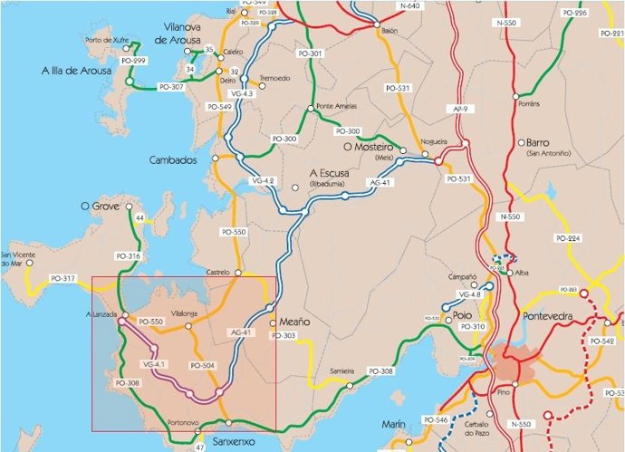 Plano del proyecto de desdoble de la vía rápida de O Salnés
