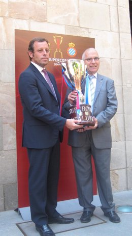 Presidente Del Barça, S.Rosell, Y Del Espanyol, R.Condal, Con Supercopa De Cat.