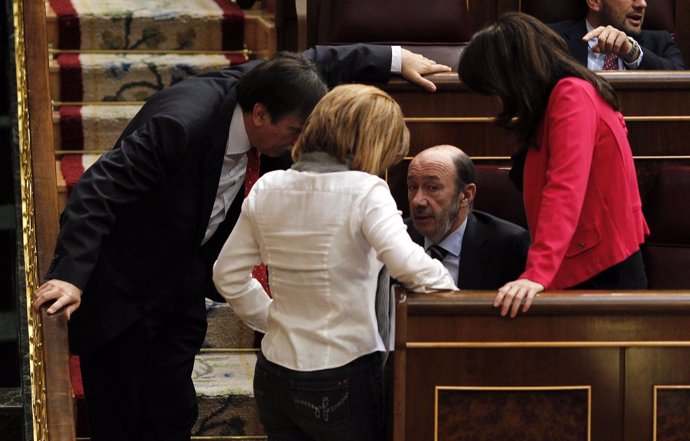 Rubalcaba, Con Elena Valenciano, Soraya Rodríguez  Y Valeriano Gómez 