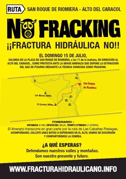 Cartel de la subida al Alto Caracol contra el fracking 