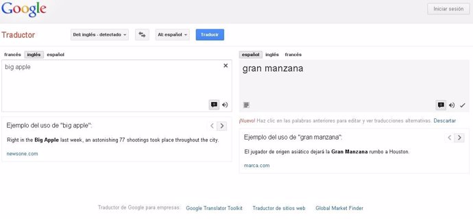 Google Translate con oraciones de ejemplo 