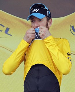 Bradley Wiggins, en el podio del Tour