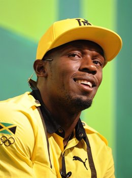Usain Bolt en rueda de prensa este jueves