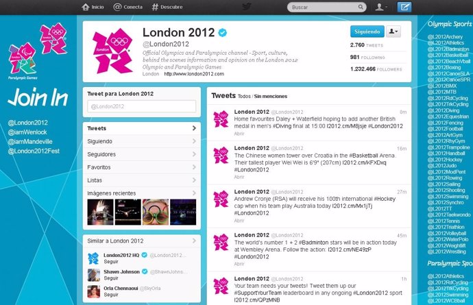 Twitter Oficial de los Juegos de Londres 2012