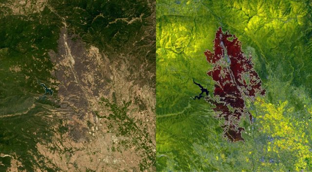 El satélite Deimos-1 capta imágenes del incendio de la Junquera (Gerona)