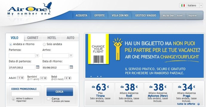 Aplicación de Air One .- Devolucion billetes avión