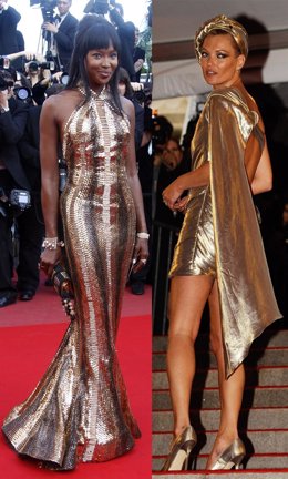 Montaje de Naomi Campbell y Kate Moss vestidas de oro 