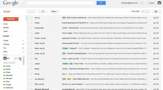 Pantalla de Gmail con Hangout 