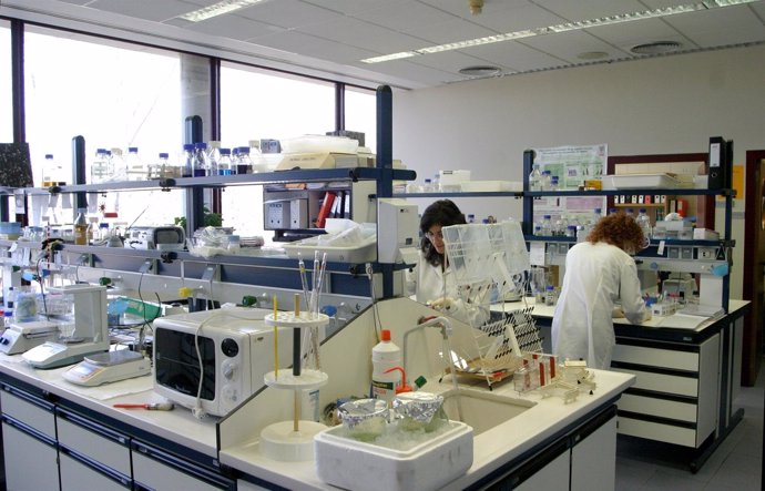Investigadoras trabajando en uno de los laboratorios de la UPNA.