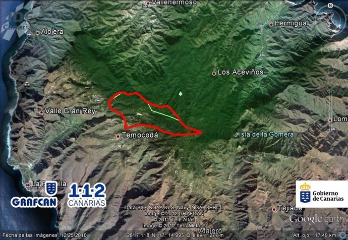 Localización del incendio de La Gomera