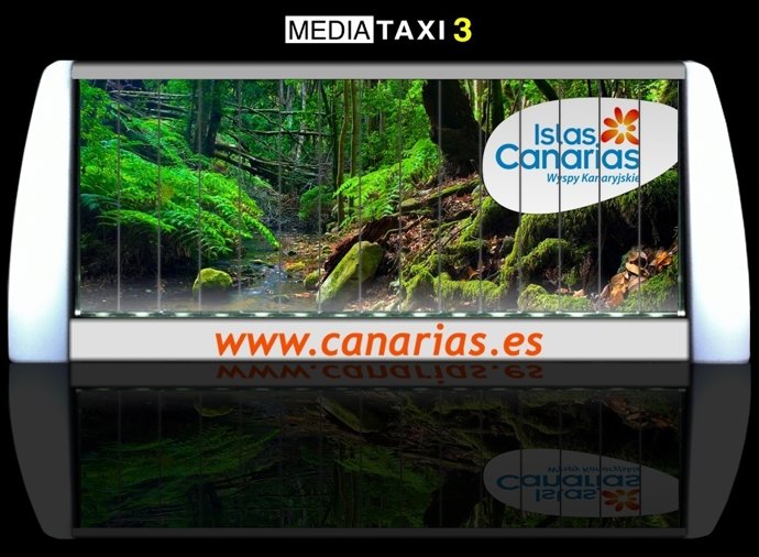 Soporte que llevarán los taxis para promocionar Ias Islas Canarias