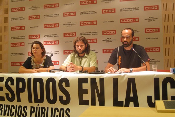 Ramón González (CCOO), Gustavo Fabra (STAS) y Beatriz Tormo (UGT)