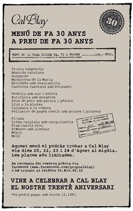 Menú del restaurante Cal Blay