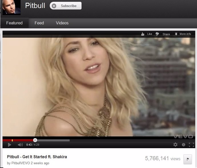 Shakira y Pitbull en YouTube