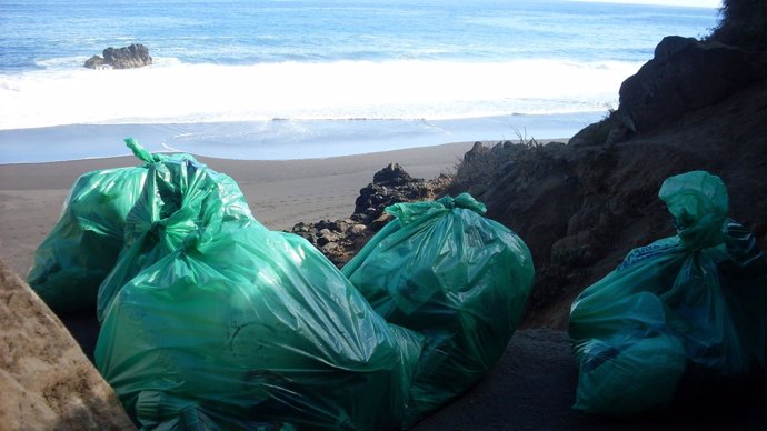 Recogida de basura en la playa de Los Patos