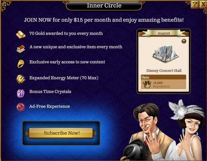 Ejemplo de suscripcion de App Center Facebook: Playdom's Garden of Time 