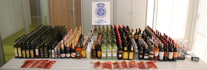 Productos robados, jamón, champán