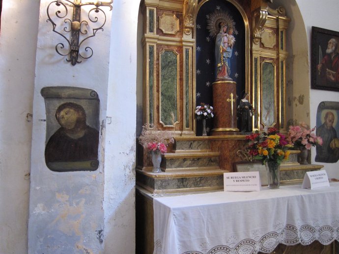 Pintura mural del Ecce Homo, en el Santuario de la Misericordia