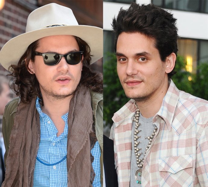Montaje de John Mayer con el pelo largo y corto 