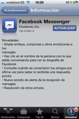 Actualizacion Facebook Messenger 1.9