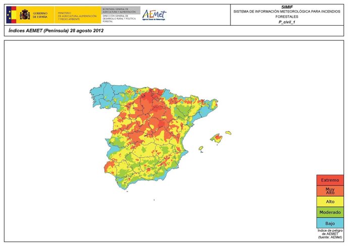 Mapa del riesgo de incendios forestales