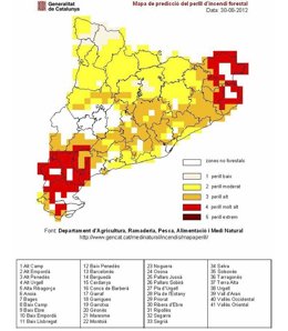 Mapa De Riesgo Forestal En Catalunya Para El 30 De Agosto