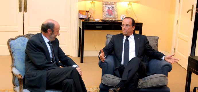 Rubalcaba Con Hollande En Madrid. 30 Agosto 2012.