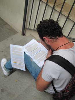 Estudiante Repasa Sus Apuntes Antes De La Selectividad (PAU). Alumno, Examen