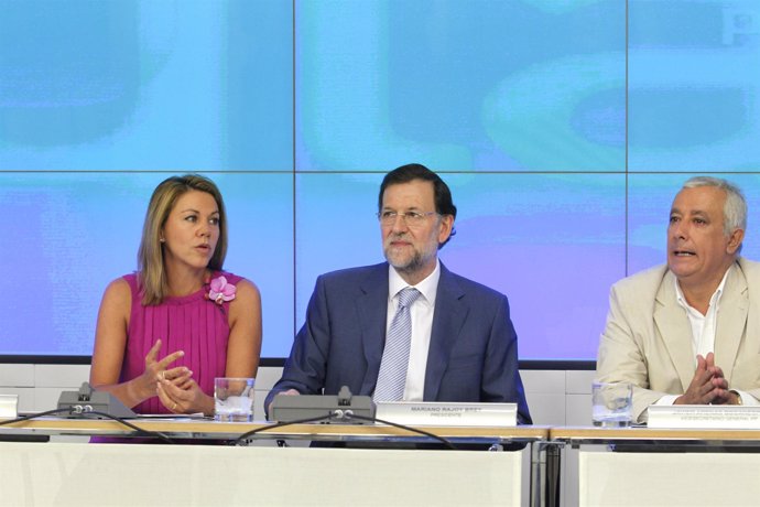Cospedal, Rajoy y Arenas en la reunión del Comité Ejecutivo Nacional del PP
