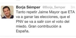 Comentario del presidente del PP de Guipúzcoa publicado en twitter