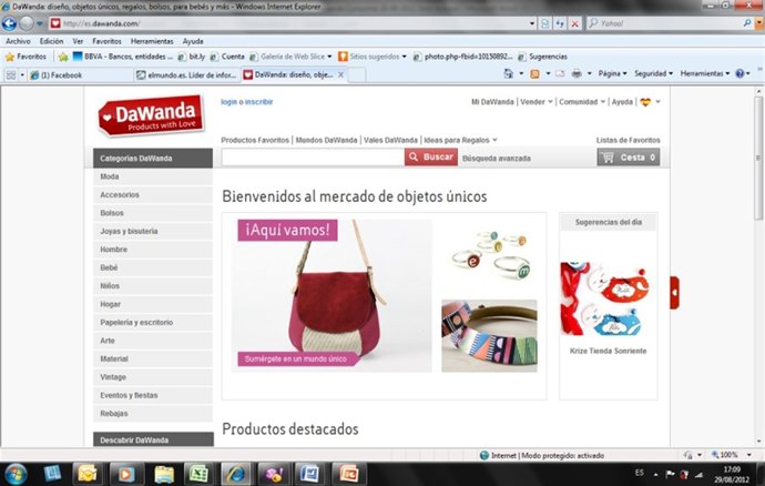 Pantallazo de DaWanda, el mercado online de objetos únicos handmade