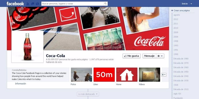 Página de Coca-Cola en Facebook