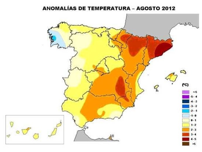 Mapa de temperaturas agosto 2012