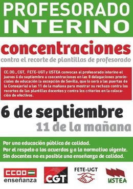 Cartel De La Concentración De Este Jueves En Defensa Del Profesorado Interino