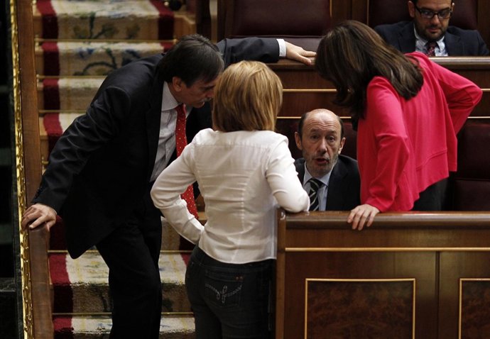Rubalcaba, Con Elena Valenciano, Soraya Rodríguez  Y Valeriano Gómez 