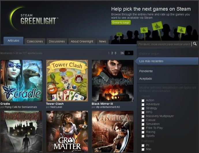 Página de Steam Greenlight 