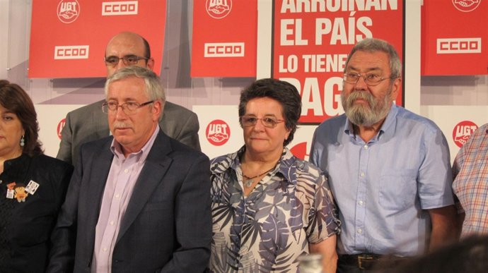 Méndez Y Toxo Durante La Presentación De La Movilización Del 15 De Septiembre