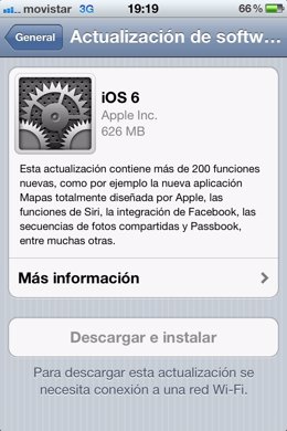 Pantalla de actualización de iOS 6