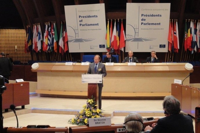 Pío García-Escudero durante su intervención en Estrasburgo