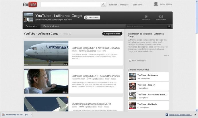 Canal de Lufthansa Cargo en Youtube
