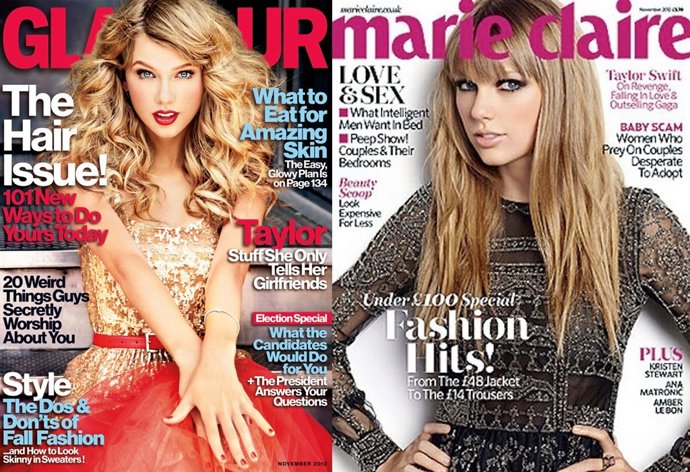 Montaje de las portadas de Glamour y Marie Claire con Taylor Swift 