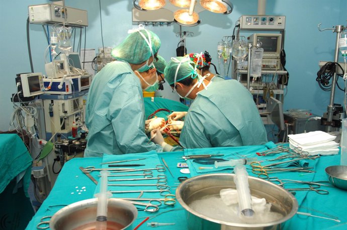 Cirujanos en plena operación de trasplante