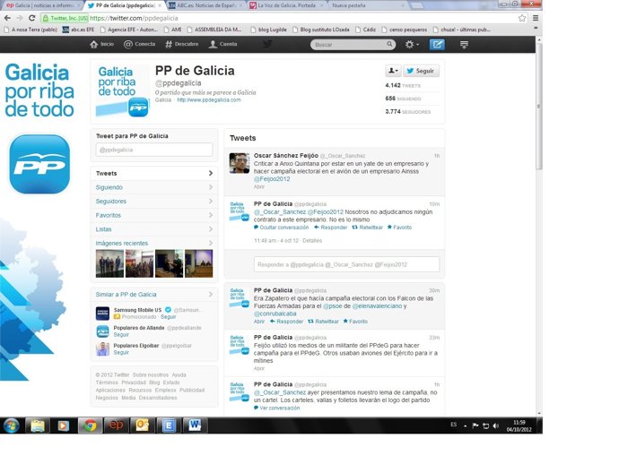 Pantallazo del Twitter del PPdeG 4 de octubre