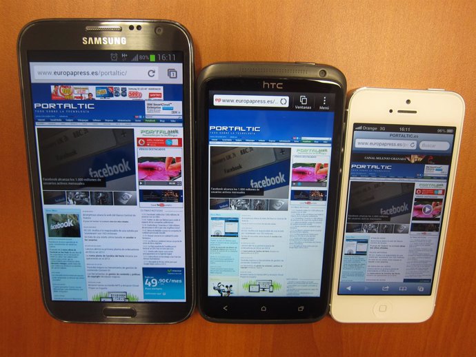 Samsung Galaxy Note, HTC One X y iPhone 5