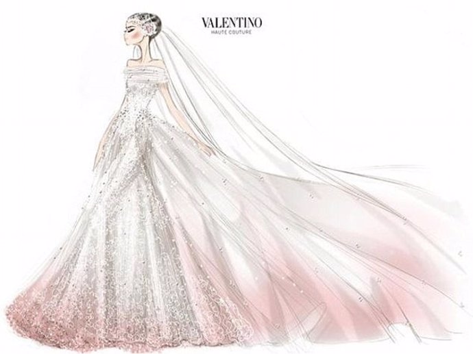 Boceto del vestido de novia de Anne Hathaway, por Valentino