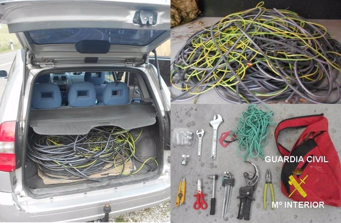 Cobre y herramientas incautadas por la Guardia Civil en Burgos