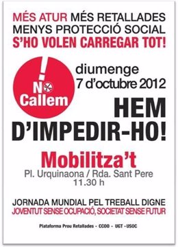 Cartel De La Manifestación Del 7 De Octubre En Barcelona Contra Los Recortes